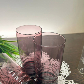 Стаканы Стрыйского СЗ. Марганцевое стекло с фактурой! Редкие! Цена за 4шт. Картинка 3